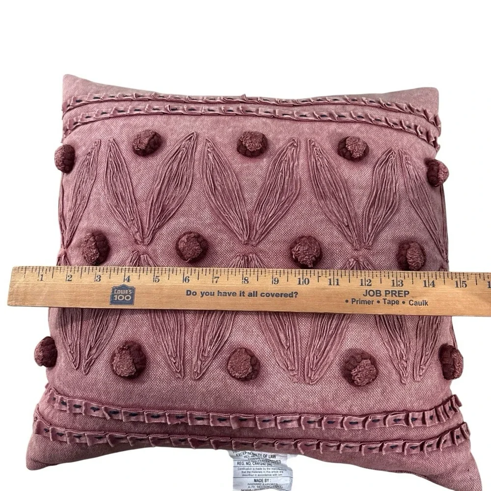 Opalhouse Textured Mauve Throw Pillow Pom Poms Drogonfly Decorative Two Tone